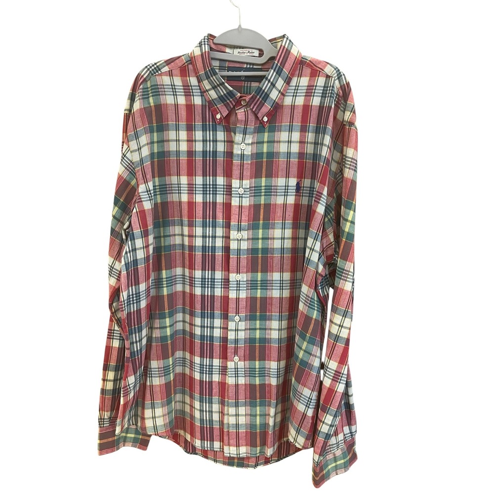 Ralph Lauren Bleeding Madras Men's Shirt XXL Red Plaid Button Down Long Sleeve